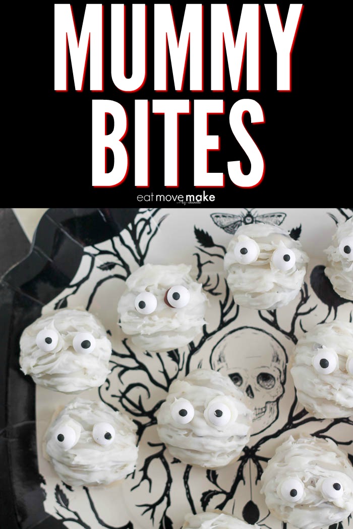 mummy truffles on Halloween paper plate
