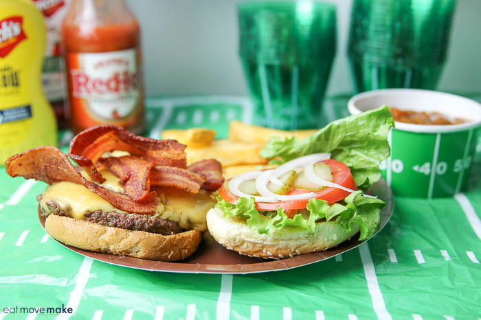 Frank's Redhot Bacon Cheeseburger on plate