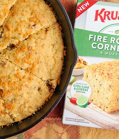 cranberry fire roasted cornbread in cast iron pan