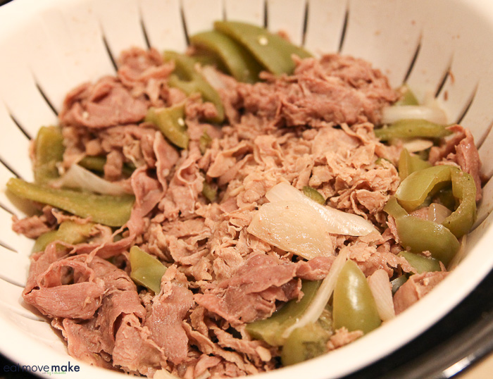 drain juice from beef in strainer