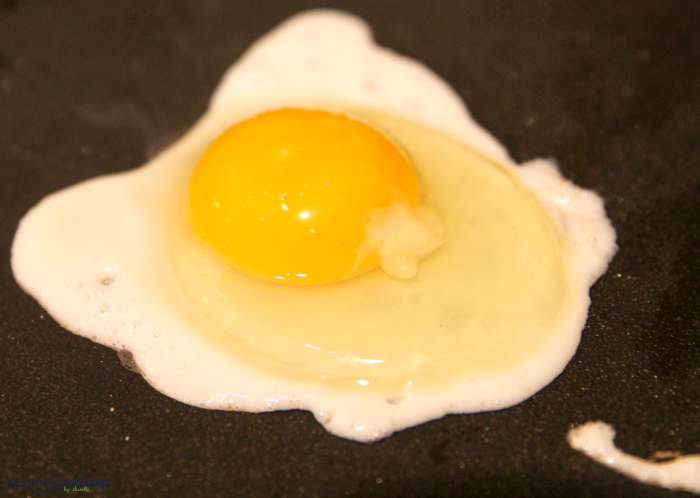 fired egg on griddle