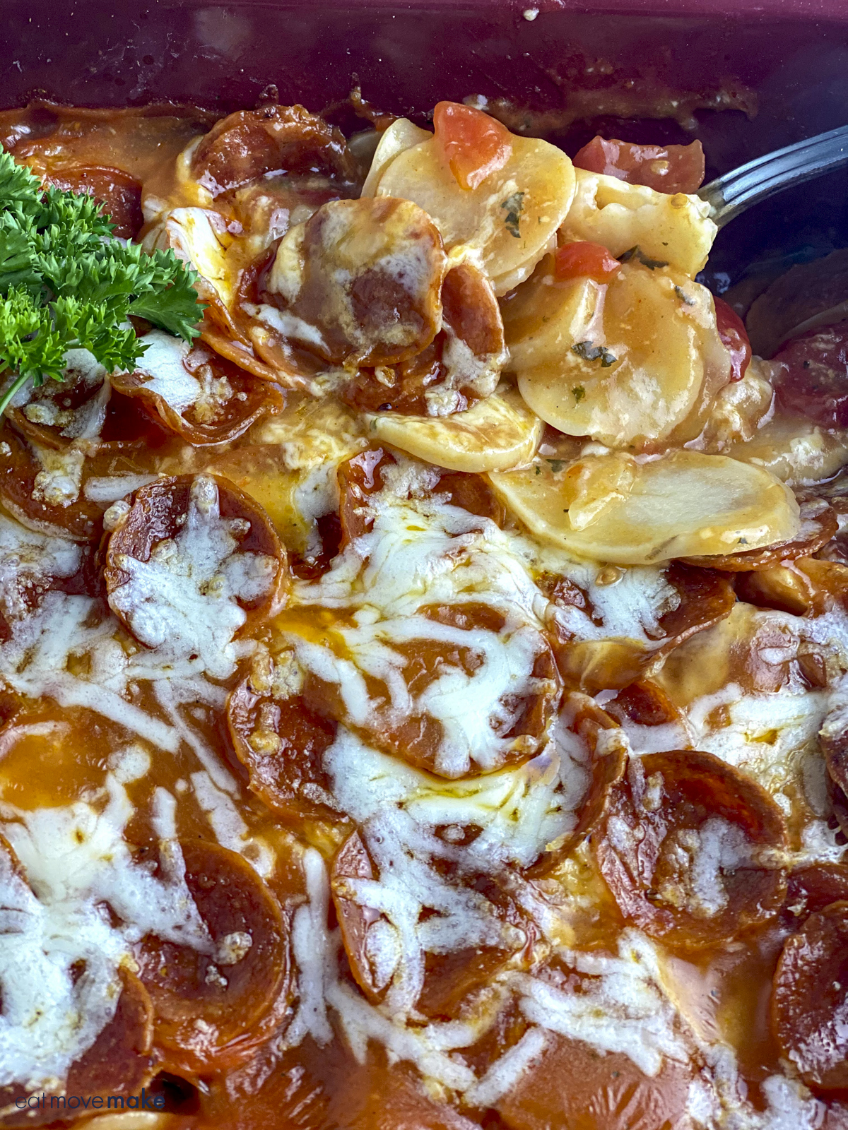 Pepperoni Pizza Potatoes A Potato Casserole Bake with Pizza Flair!