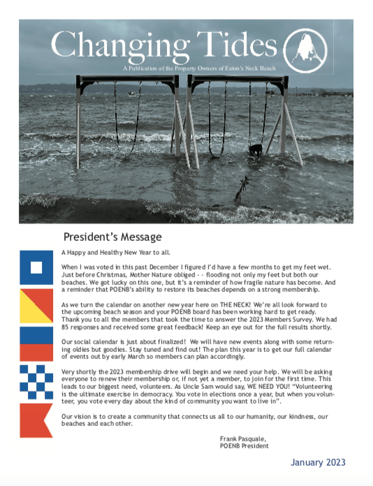 Changing Tides, January 2023 Property Owners of Eaton's Neck Beach