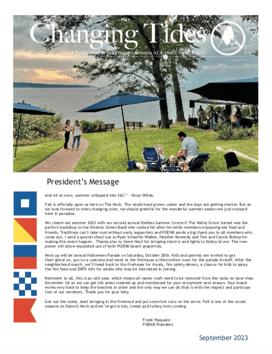 Changing Tides, September 2023 Property Owners of Eaton's Neck Beach