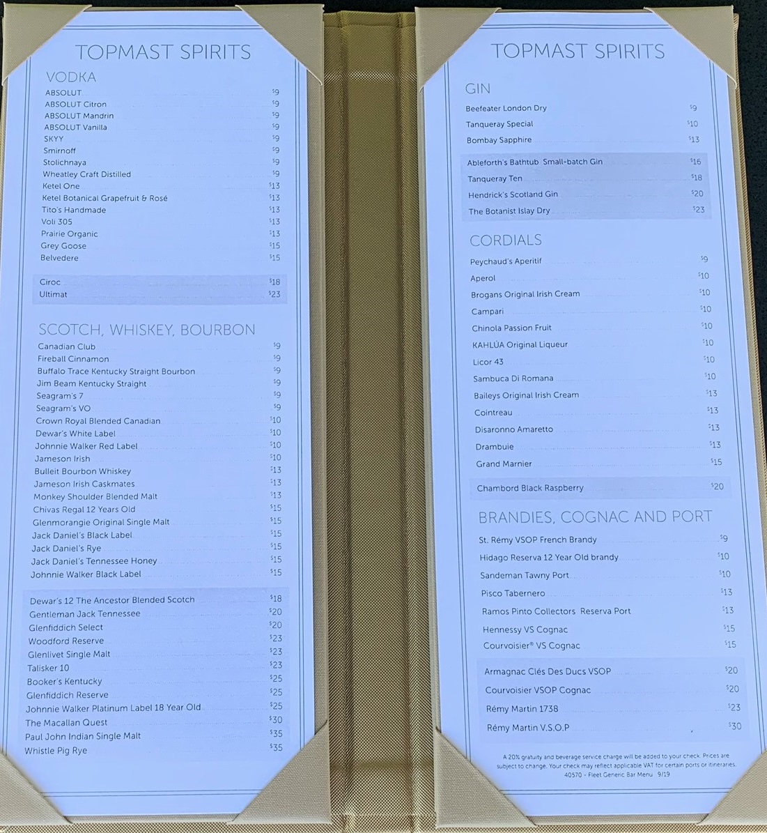 Norwegian Encore Bar Guide and Menus