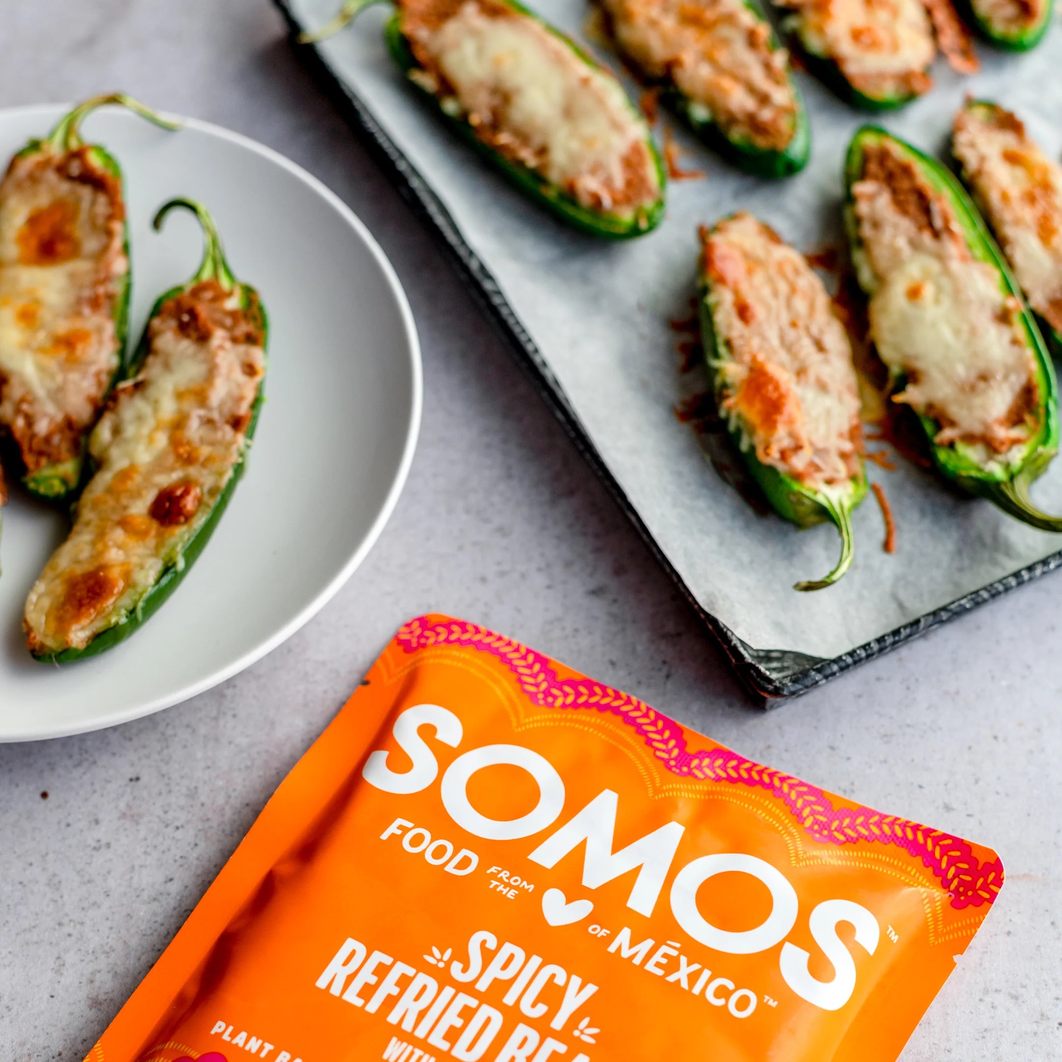 Spicy Refried Bean Stuffed Jalapeños SOMOS Foods