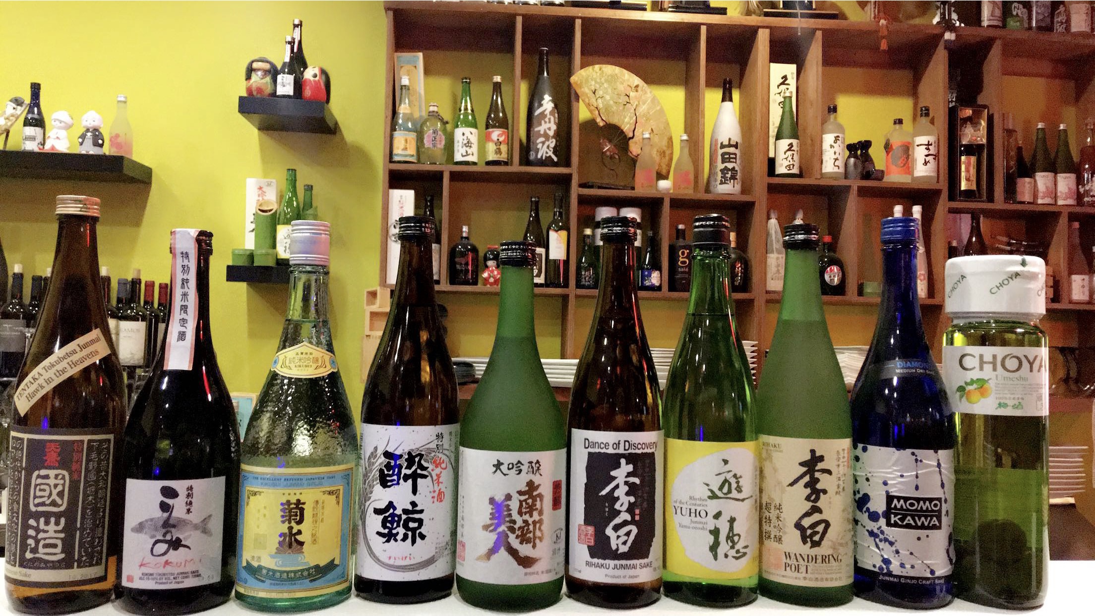 Sakes on bar Sushi Blue