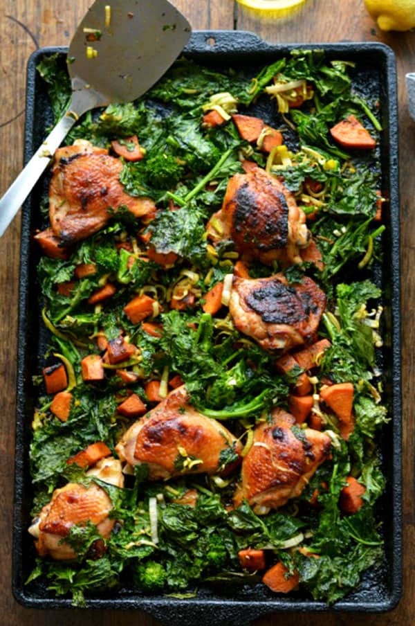 One Pan Chicken with Broccoli Rabe & Sweet Potatoes