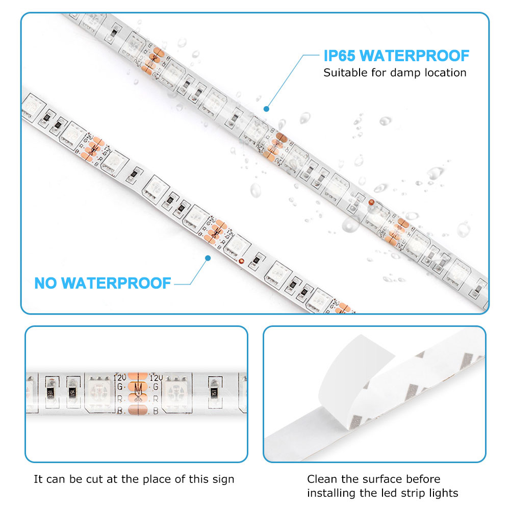 Led Strip Lights Waterproof 5050 With 44KEY Remote Connectors 12v For