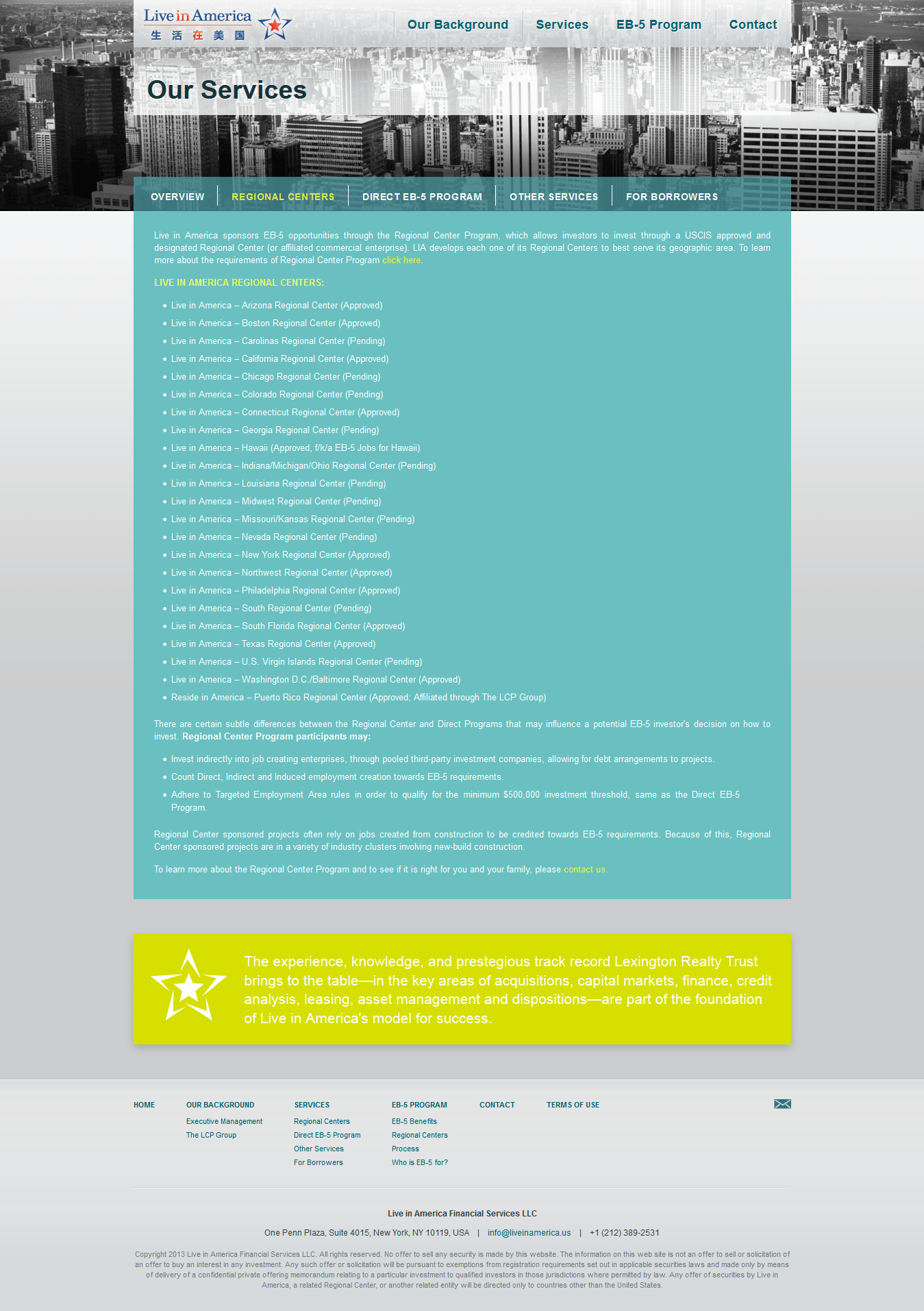 Live in America New York Regional Center Regional Center