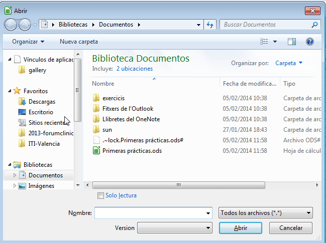 Abrir documentos guardados Creación de documentos de LibreOffice Calc