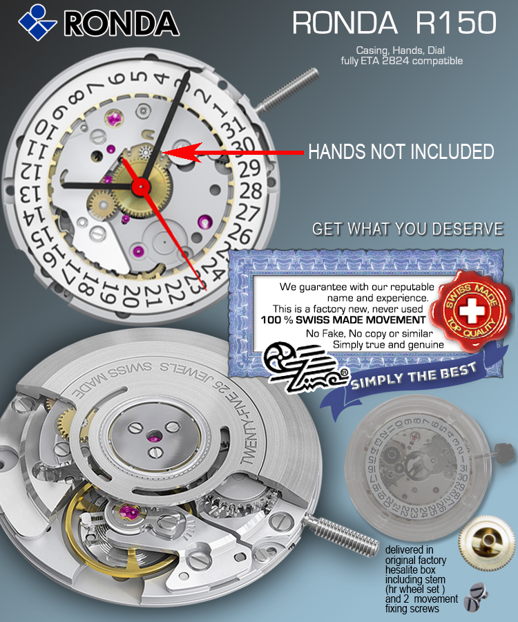 MOVEMENT AUTOMATIC RONDA, R150 COMPATIBLE ETA 2824 +SW200 eBay