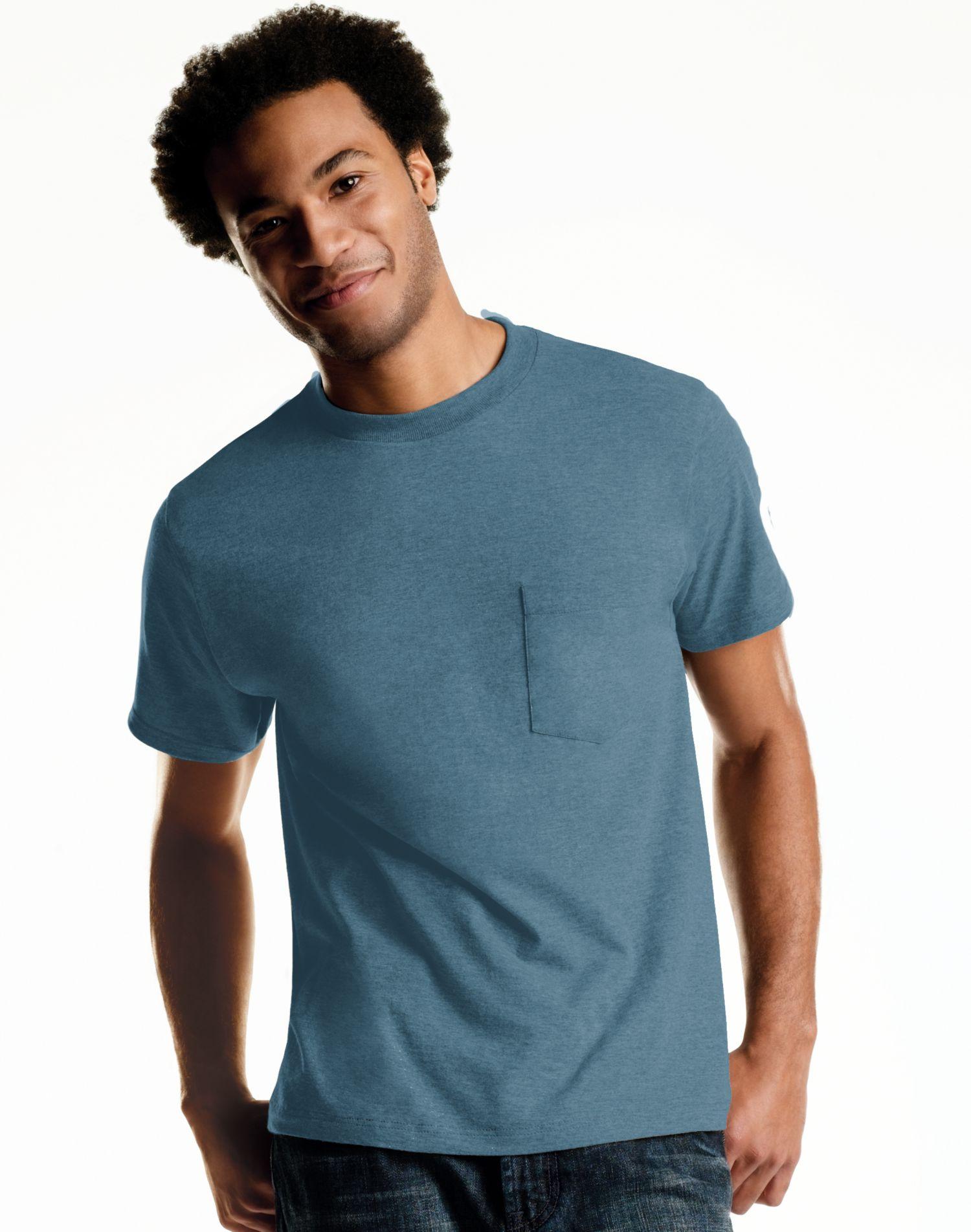 HANES Men's TAGLESS ComfortSoft Dyed Crewneck Pocket TShirt 4 Pack