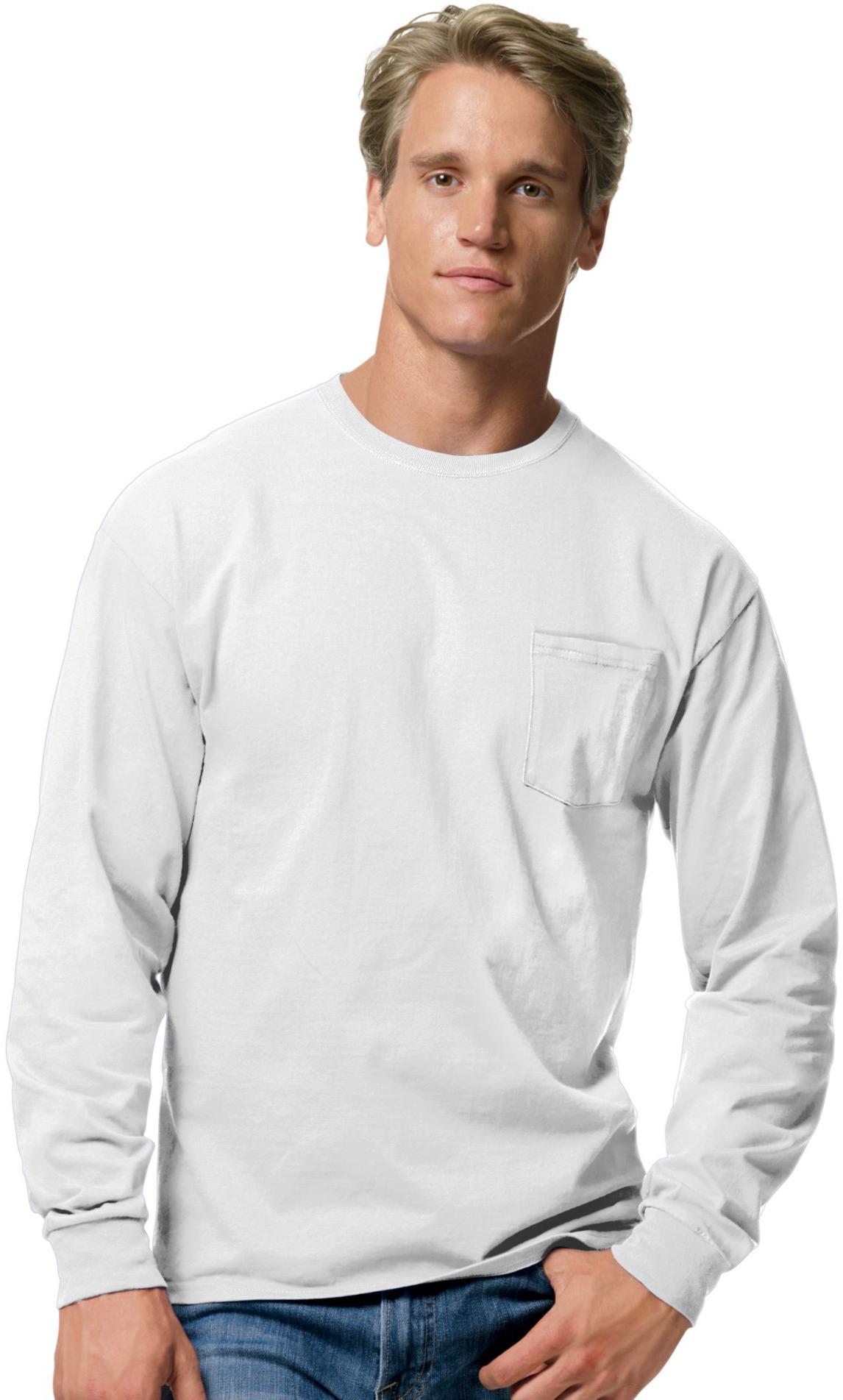 Hanes Men's Tagless Long Sleeve T Shirt with Pocket 5596 eBay