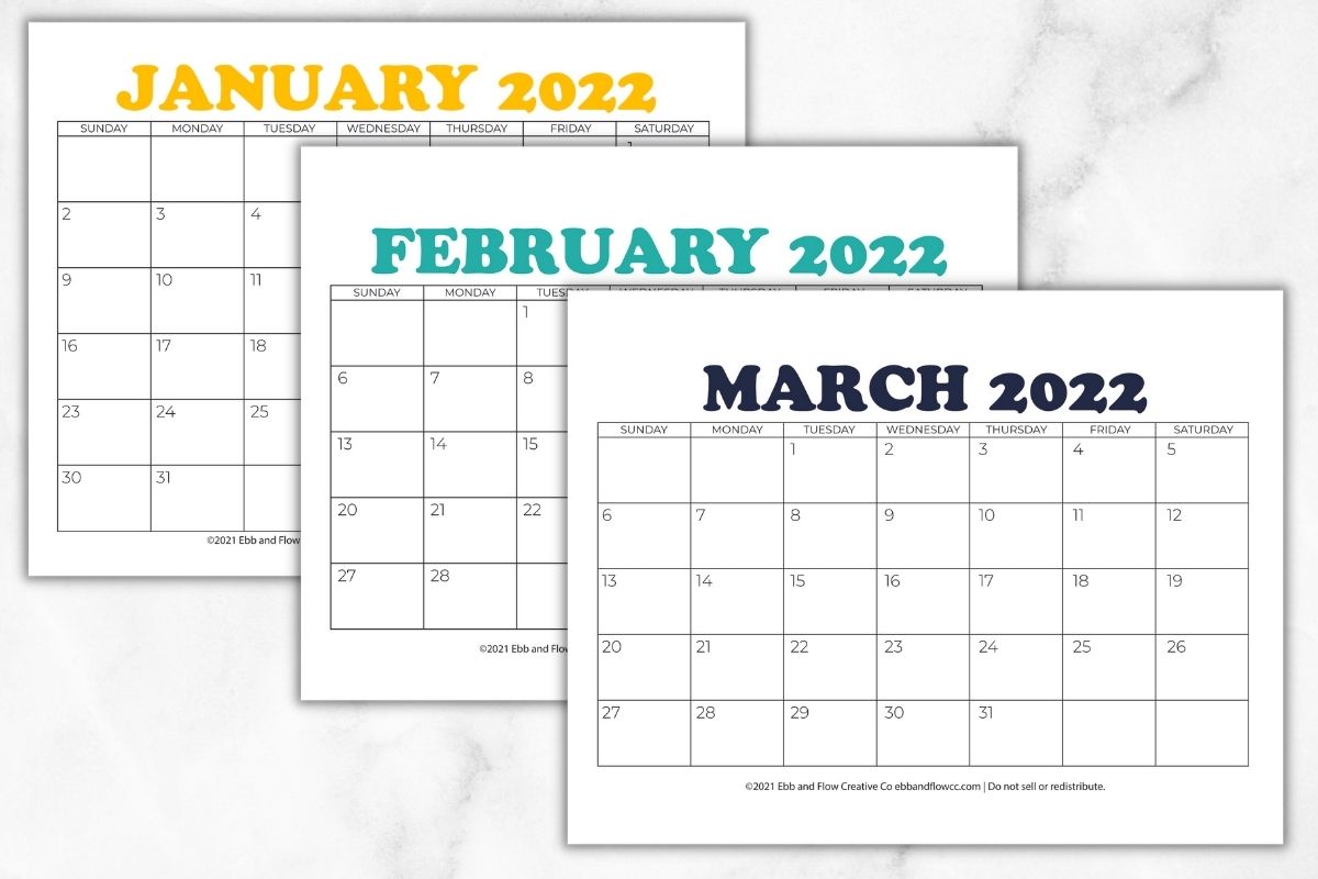 Printable Calendar For 2022 - Ebb And Flow Creative Co