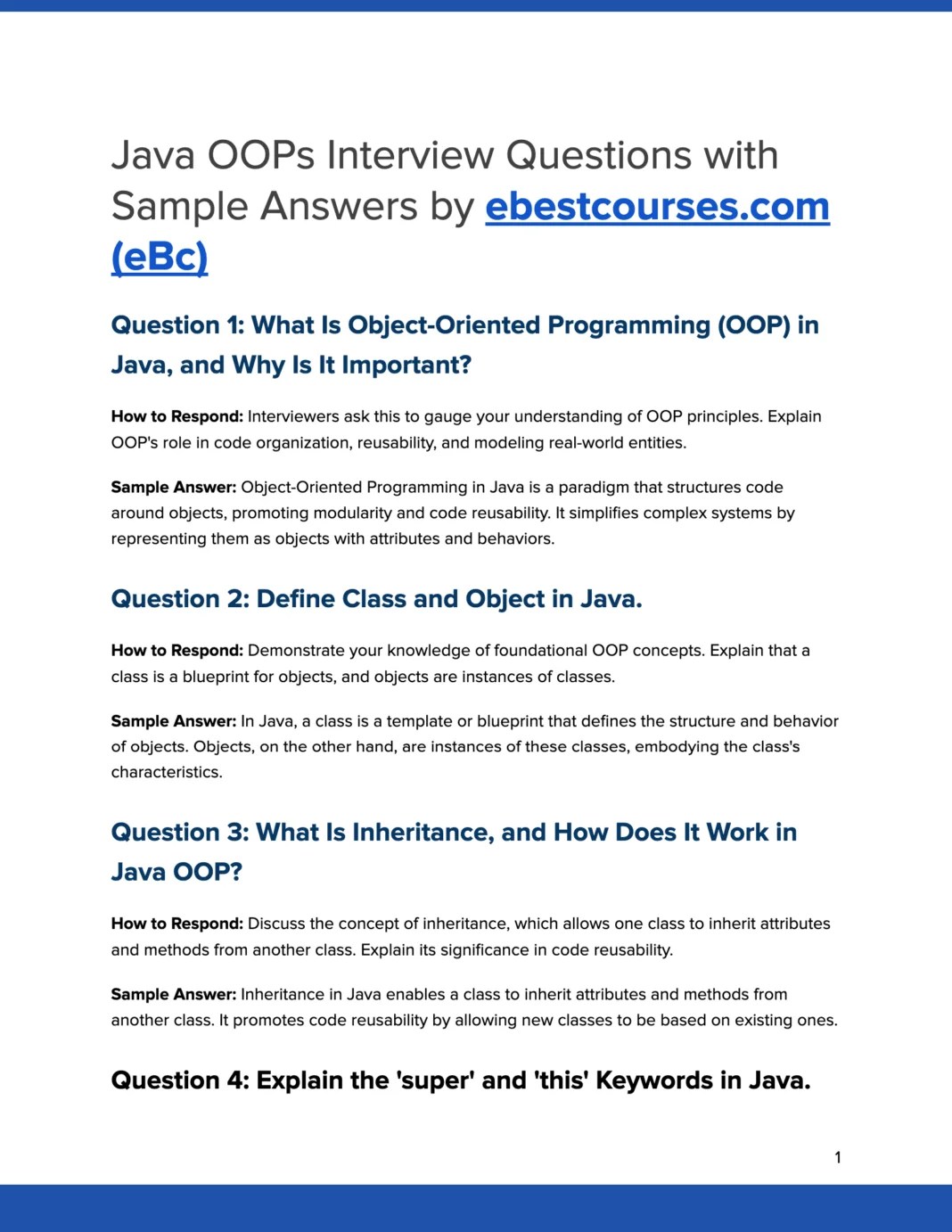 100+ Java OOPs Interview Questions with Sample Answers & How to Respond