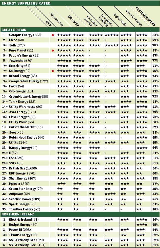 The results of the Which? Energy Customer Service Satisfaction Survey