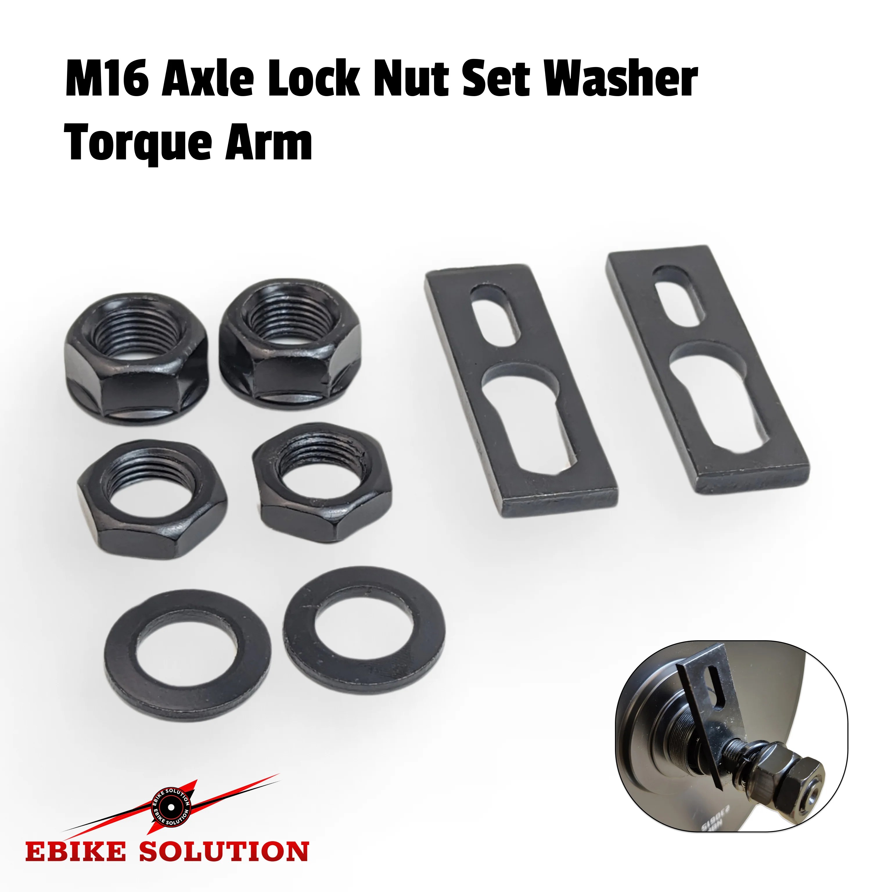M16 Axle Lock Nut Set Washer Torque Arm Ebike Solution