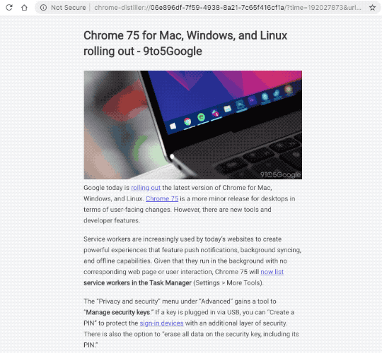 Google Chrome for Mac Reader Mode zoom to increase font size Ebook