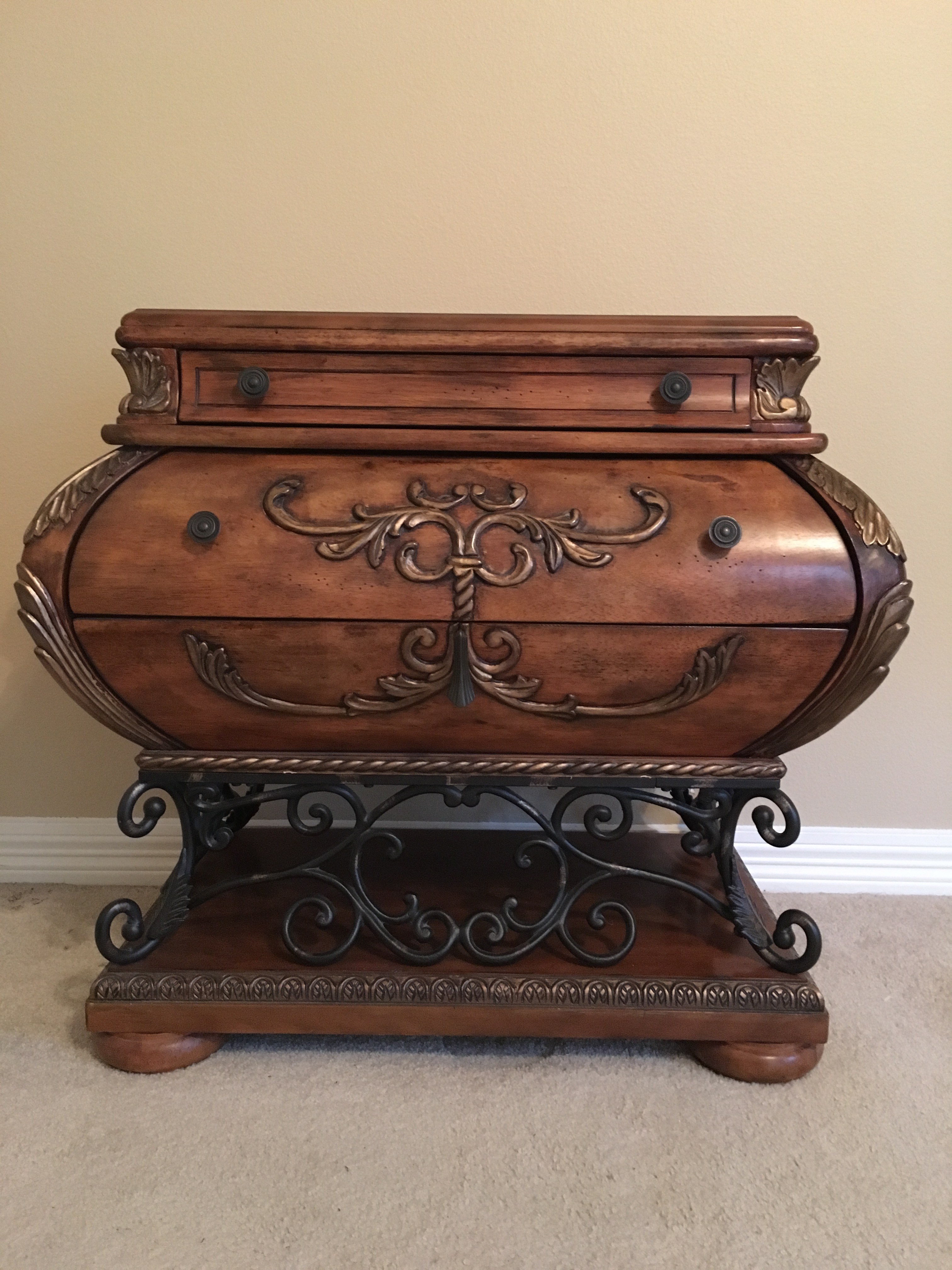 Ornate Bombe Chest with Wrought Iron Accents EBTH