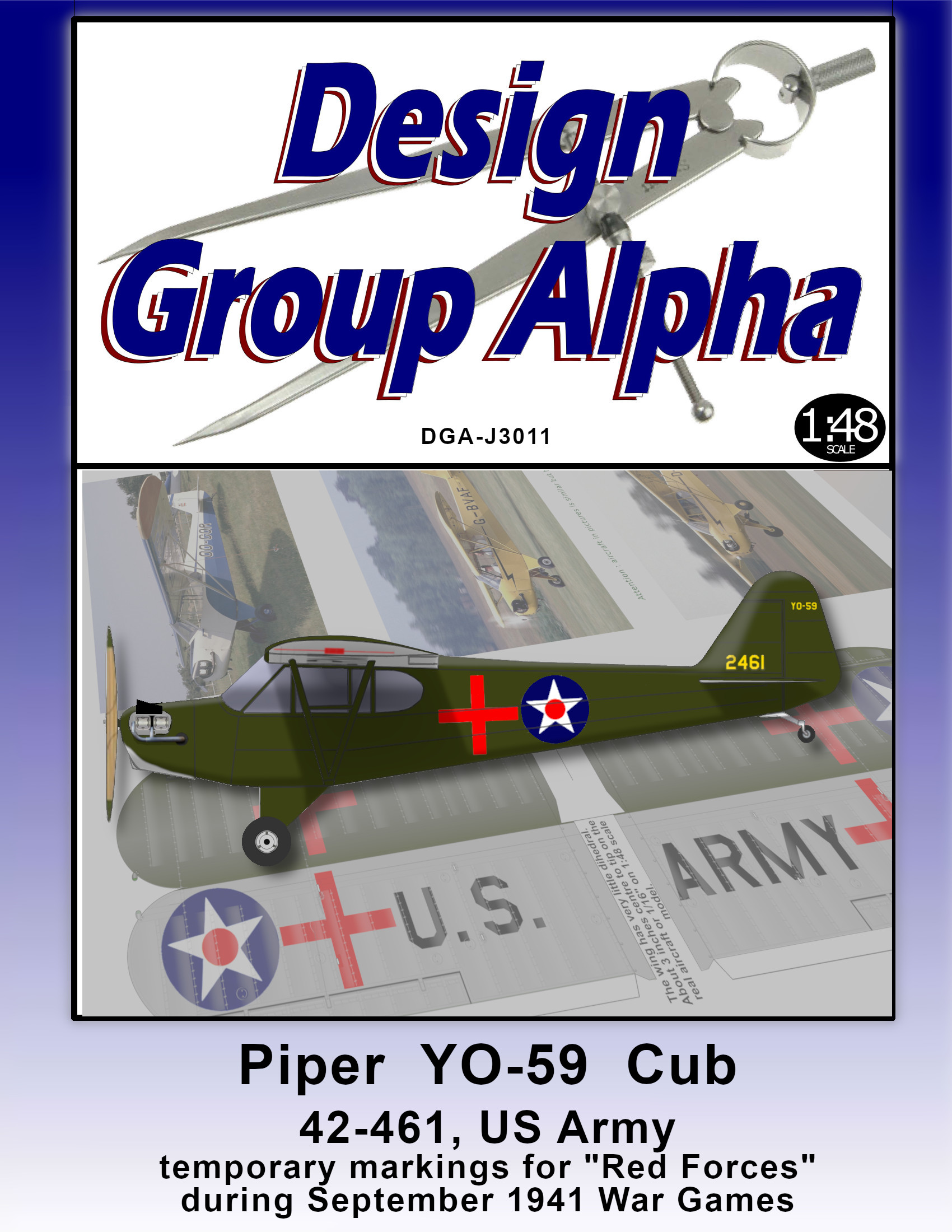 1/48 Piper YO59 Cub, US Army 42461, Red Forces, 1941 Louisiana