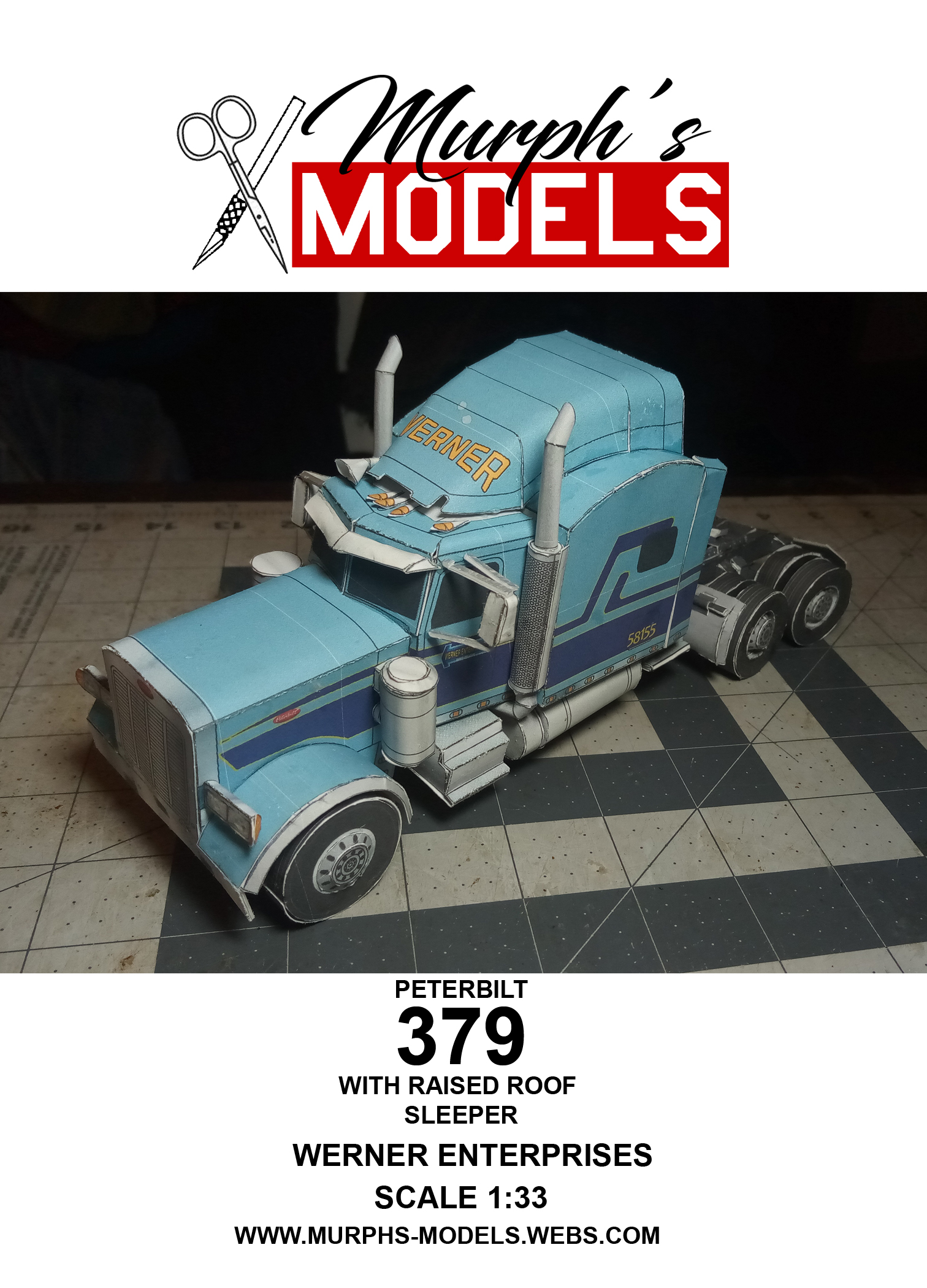 1/33 Peterbilt 379 Semi Tractor Werner Enterprises Paper Model