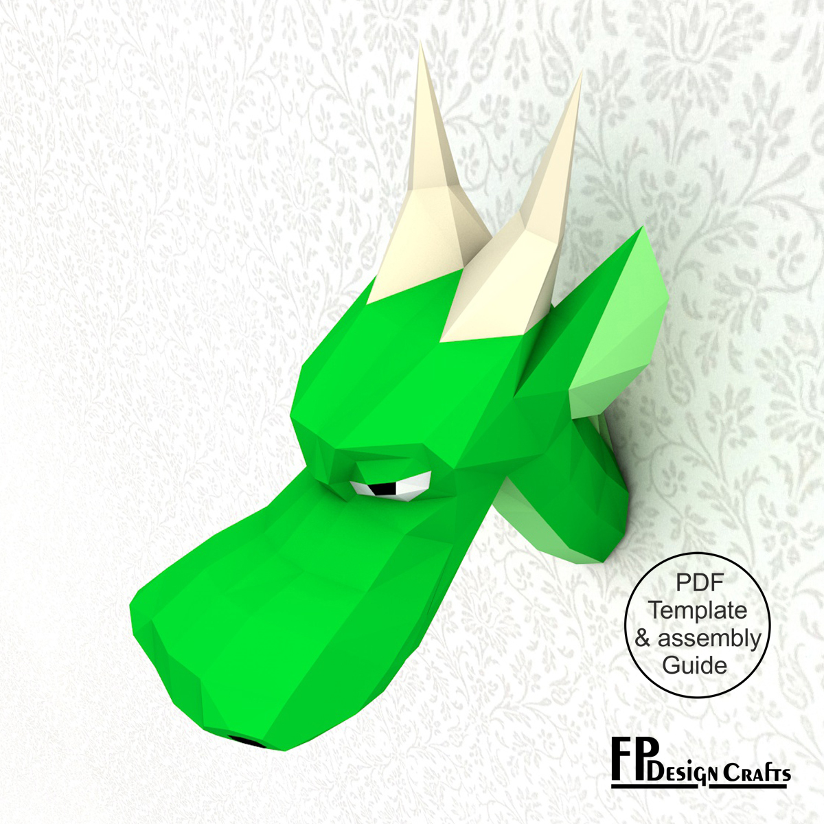 Cartoon Chinese Dragon Wall Trophy, DIY dragon Head, Low Poly dragon