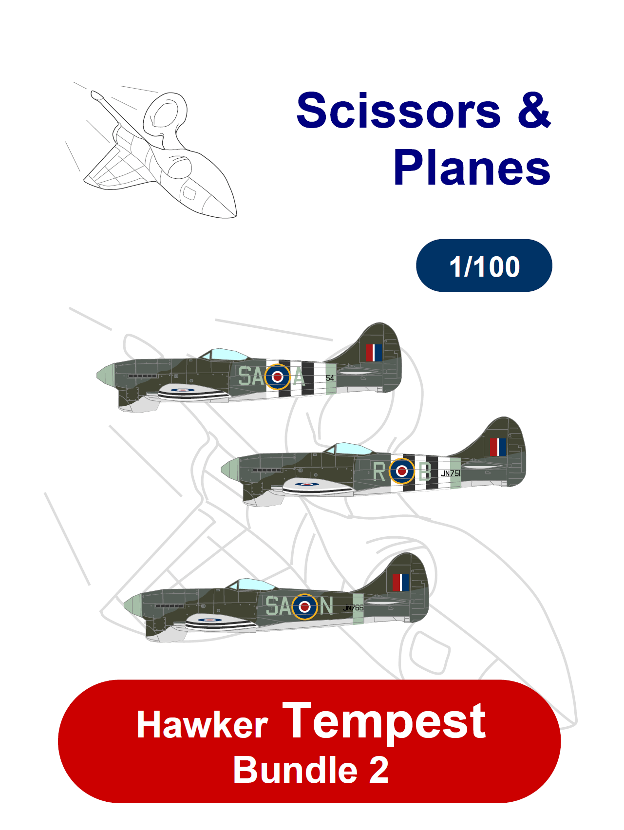 1/100 snp Hawker Tempest Bundle 2 Paper Model EcardModels