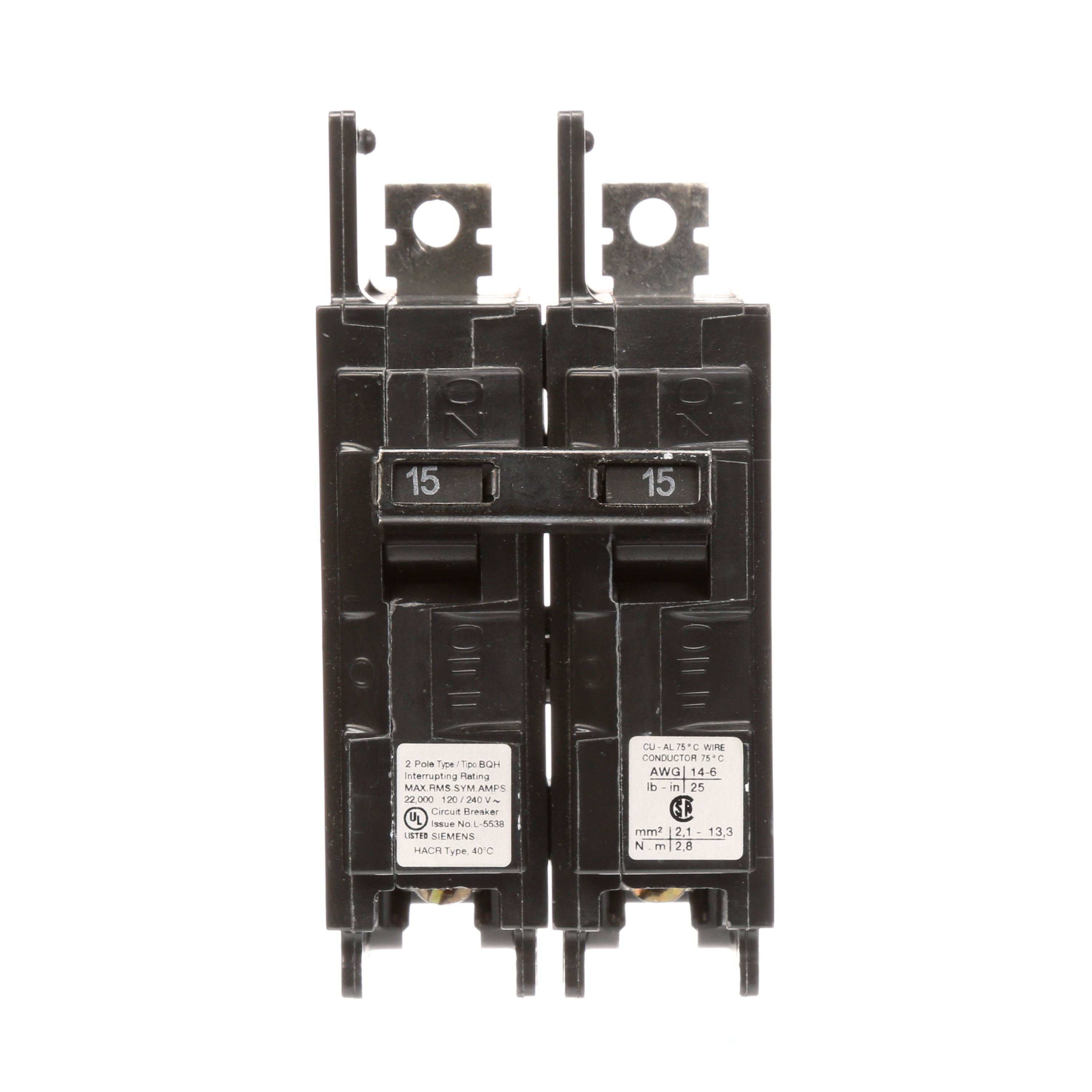 SIEMENS CANADA BQ2B015H 15Amp 120/240V 22kA 2Pole Siemens Type BQ