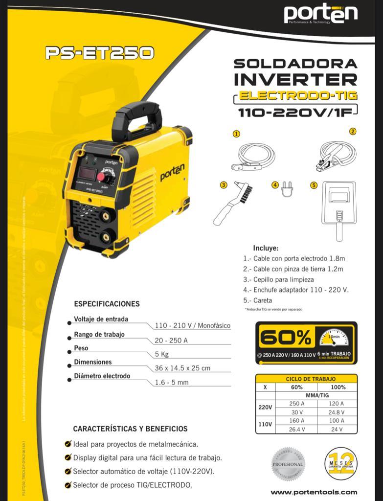 Soldadora Electrodo – Tig De 250 Amperios Y 110 – 220 Voltios Prtn
