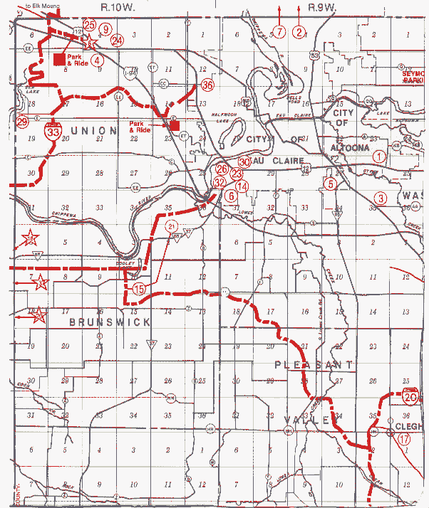 Eau Claire County, WI Snowmobile Trails Image Map