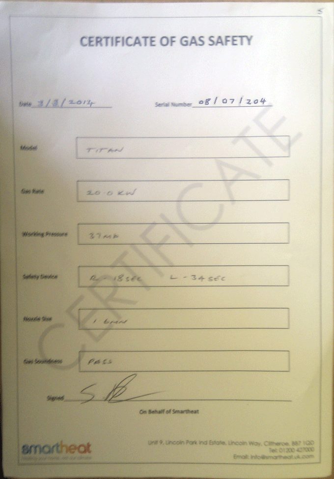 Gas Free Certificate Form