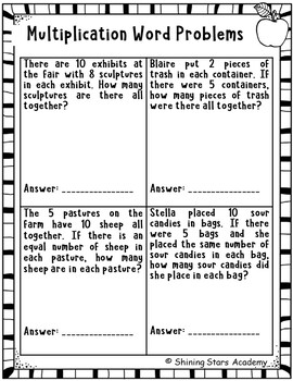 Multiplication Math Word Problems by Shining Stars Academy | TpT