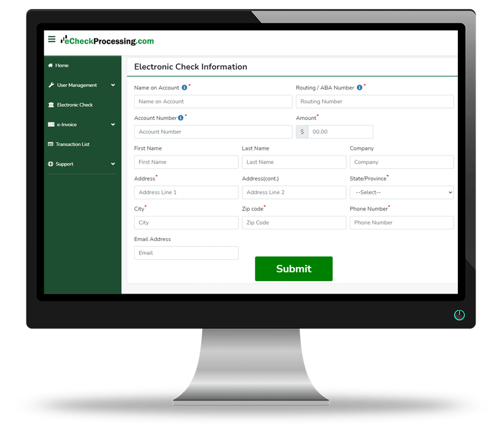 Virtual Terminal eCheck Processing, eCheck Payments