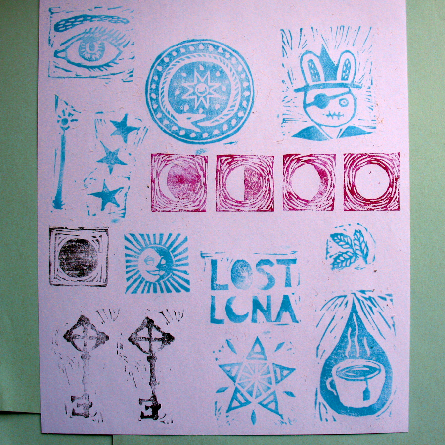 Februwitchery all the lino stamps I made Echo Zines