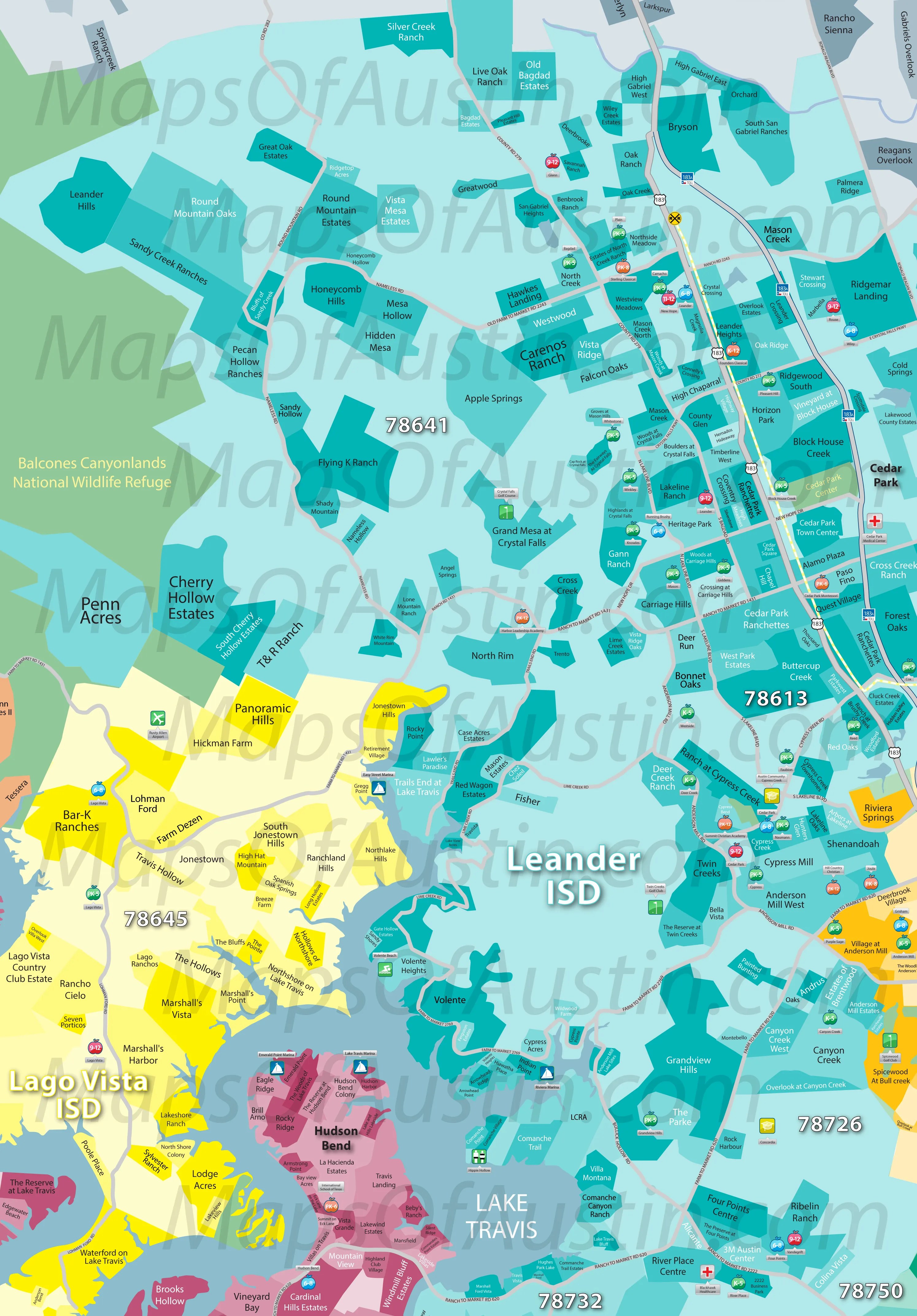 Leander, TX Leander Neighborhood Map Leander Subdivisions Maps of