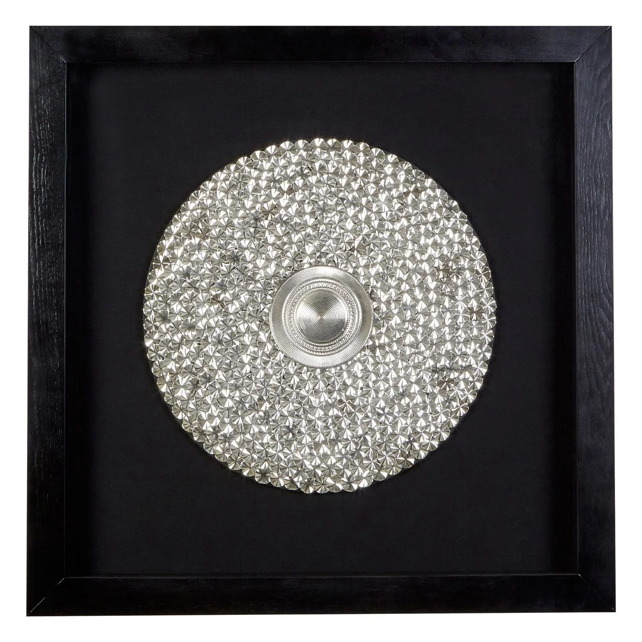 Framed Silver Round Disc Wall Art DECOR, Wall Art Eclectic Niche