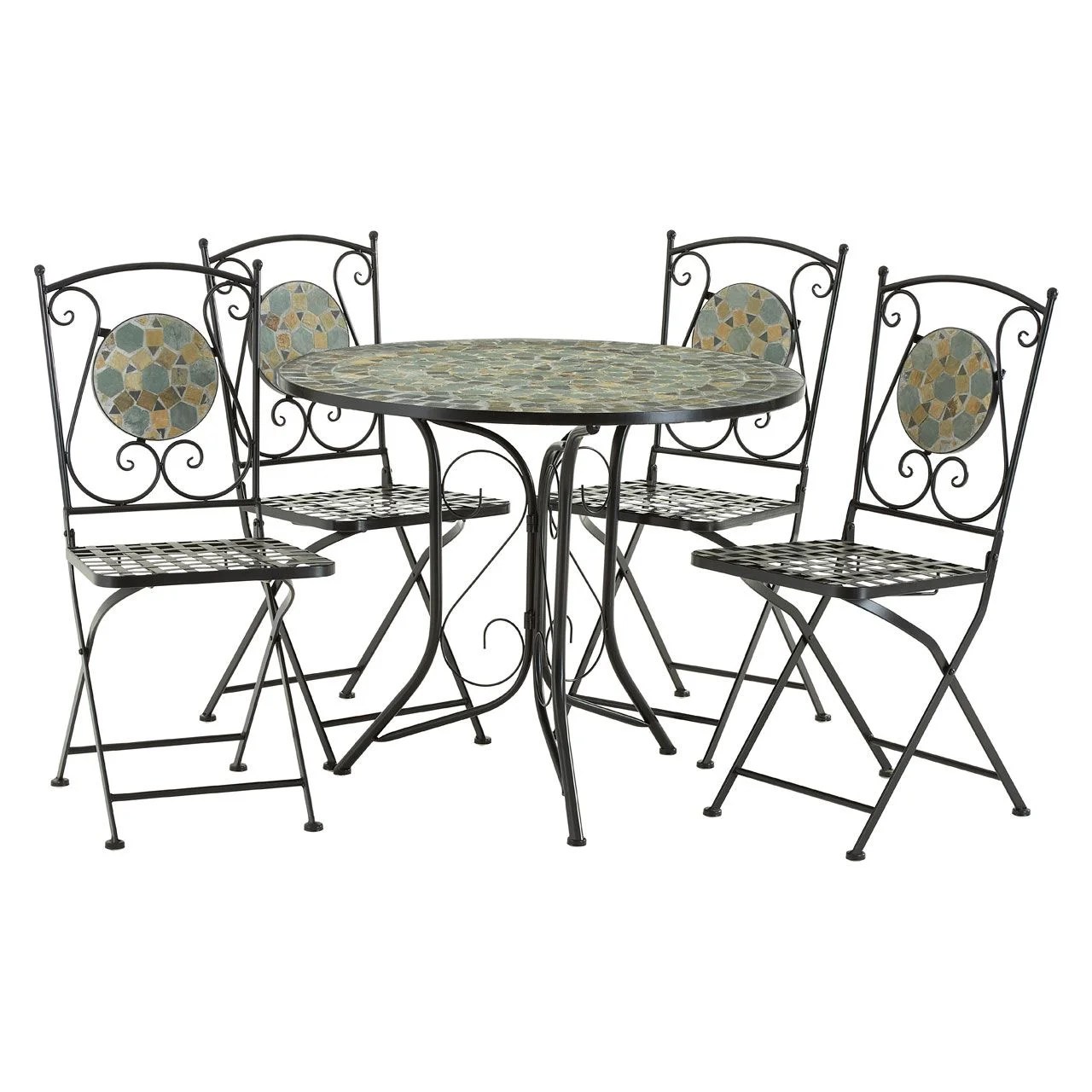 Amalfi Blue/Stone Mosaic 4 Chairs Table Set OUTDOOR, Table and Chair