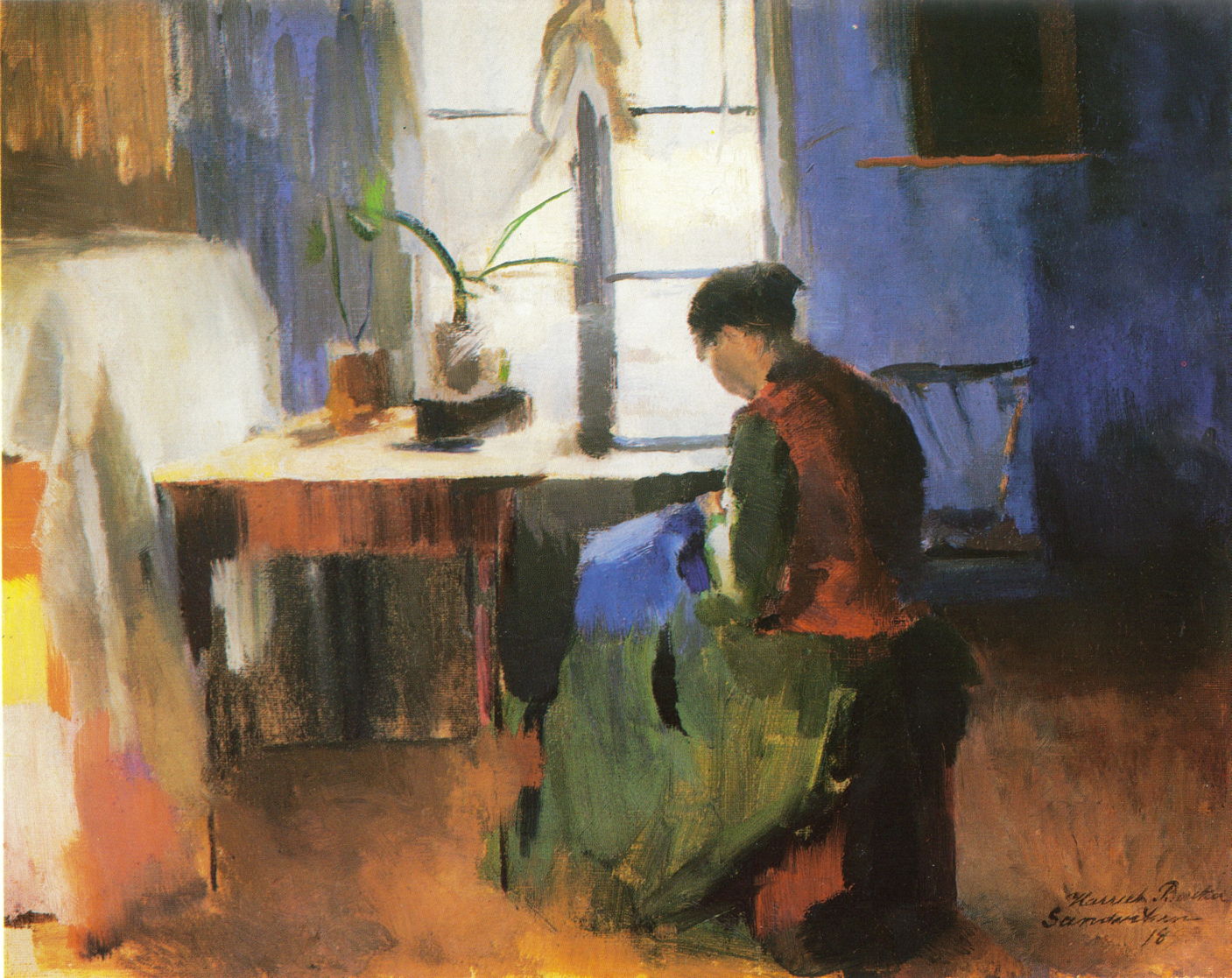 Oil Painting Replica Sewing Woman, 1890 by Harriet Backer (18451932
