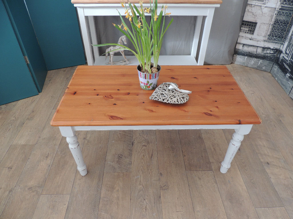 Farmhouse style shabby chic pine coffee table ECLECTIVO London