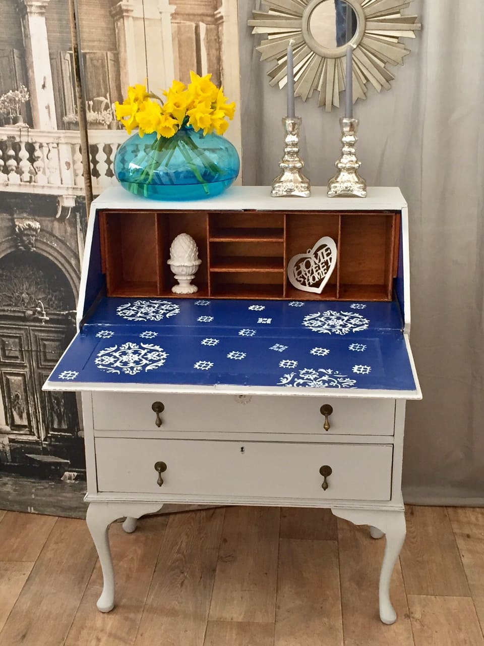 115Lovely shabby chic french style oak bureau ECLECTIVO London
