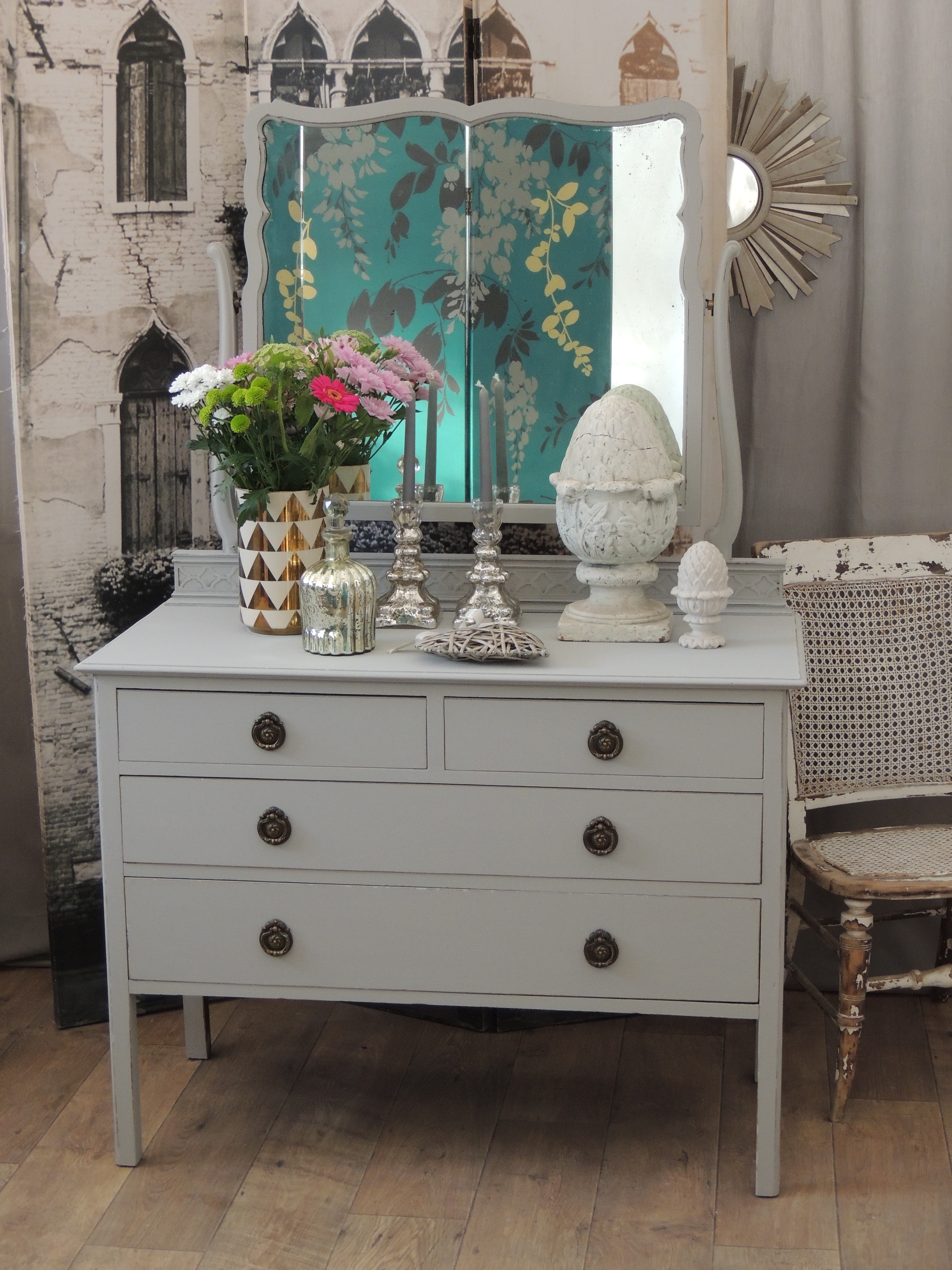 Shabby chic Edwardian dressing table with mirror ECLECTIVO London