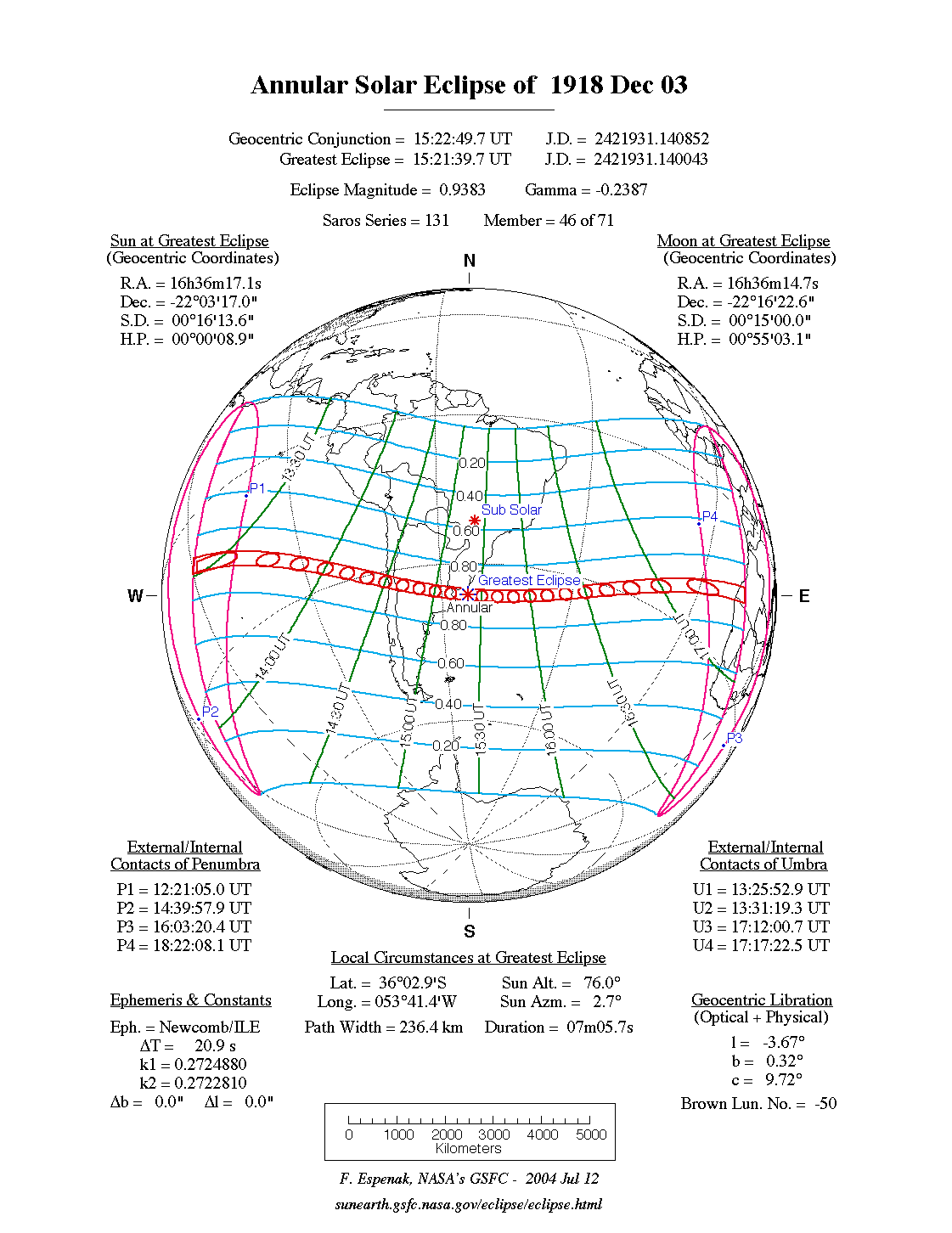 1918 Solar Eclipse Map NASA Annular Solar Eclipse of 1918 Dec 03