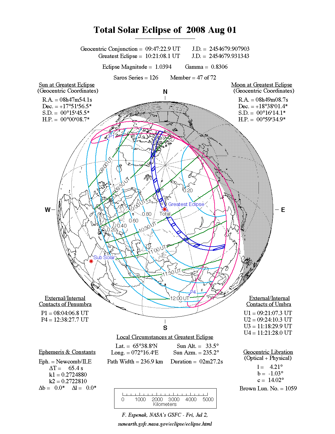2008 Total Solar Eclipse Map Stanford SOLAR Center News Archive