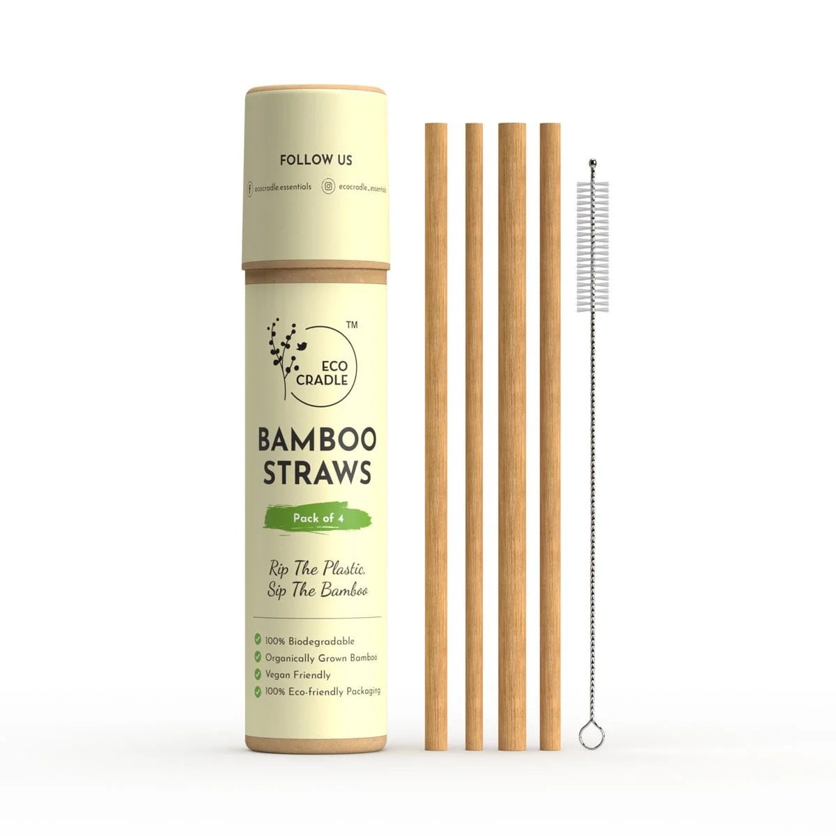 Bamboo Straw, Pack of 4 Ecocradle