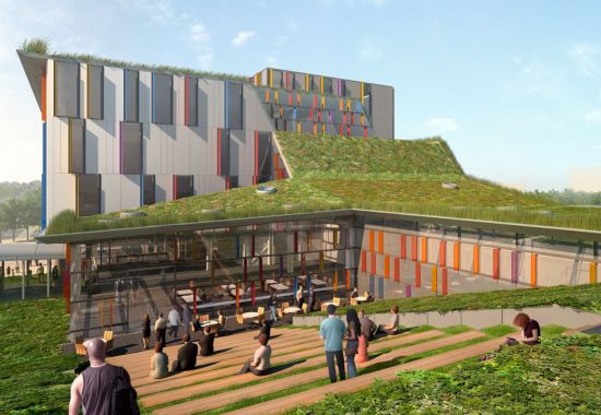 Algonquin College’s EDC TTBS building will be covered in an undulating green roof Ecofriend