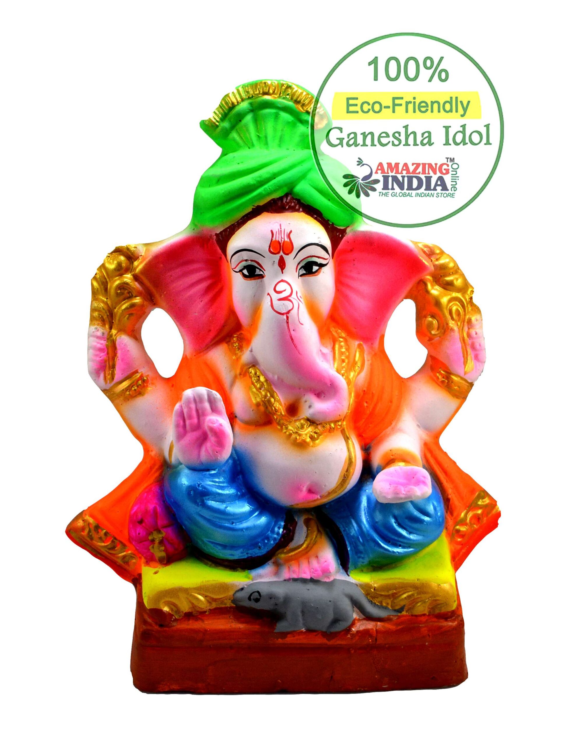 Clay Ganpati idol EcoFriendly Water Soluble Lord Ganesha Statue 8.5