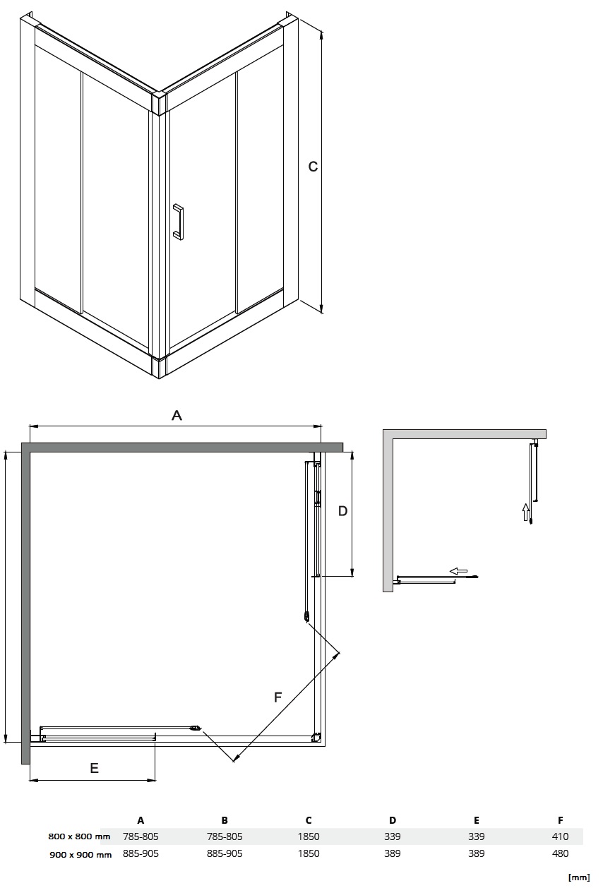 Duschkabine Viereck Dusche transparentes Glas 90x90 x 185 cm Modern ECOLAM