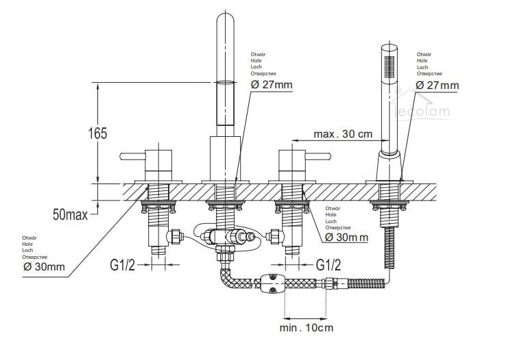 Badewannenarmatur Wannenrandarmatur Armatur 4 Loch Y ECOLAM