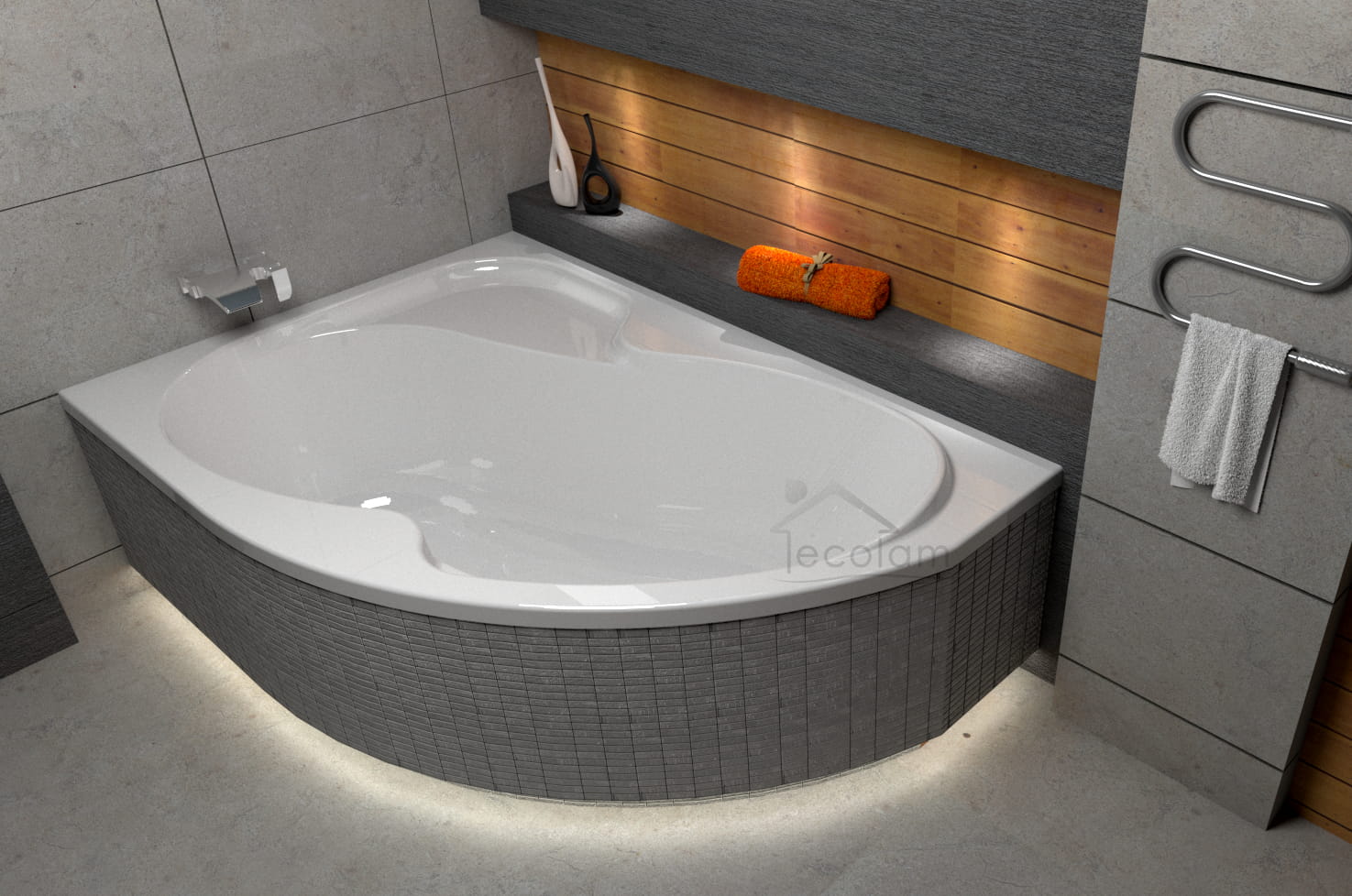 Badewanne Eckbadewanne Fortuna 150x100 cm links optional LedVerkleidung ECOLAM